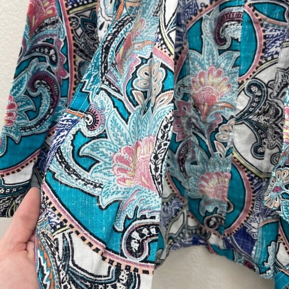 Chicos Colorful Paisley Linen Lightweight Open Cardigan Womens size Small (0) - Picture 5 of 7